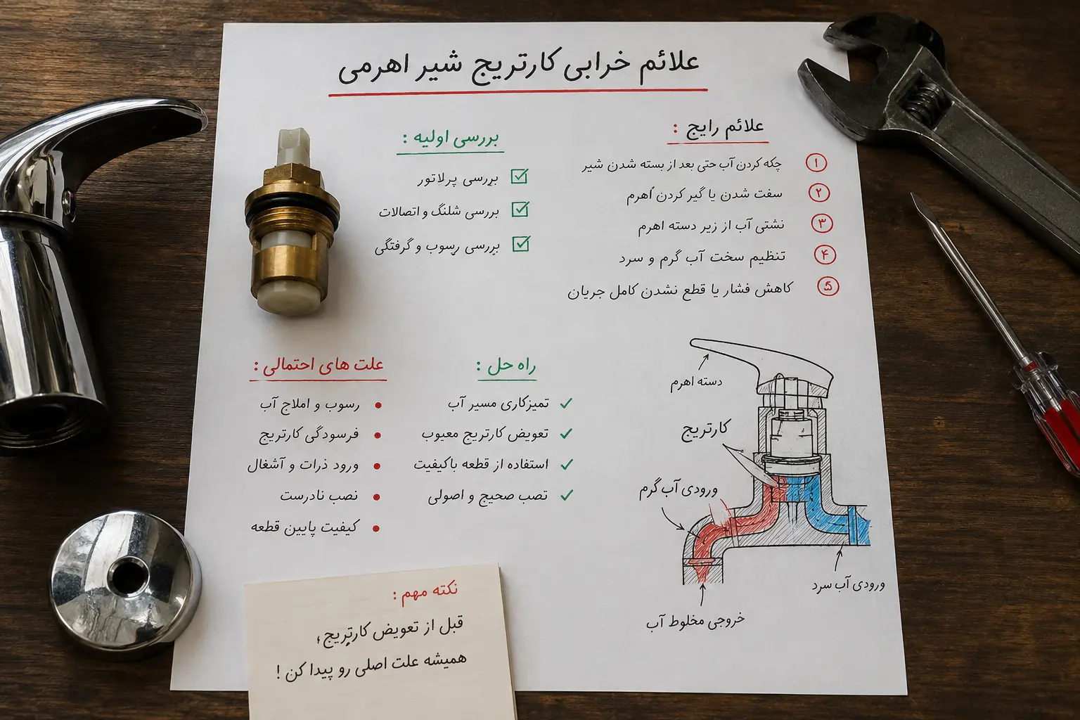 علائم خرابی کارتریج شیر اهرمی